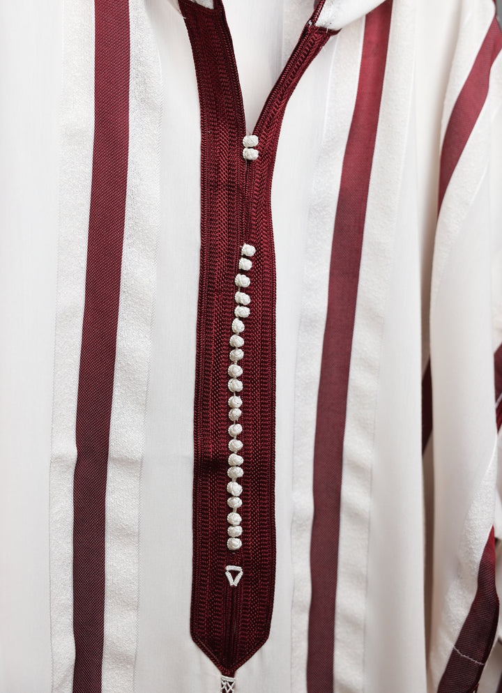 Djellaba Sousdi Royal White Burgundy Zoom