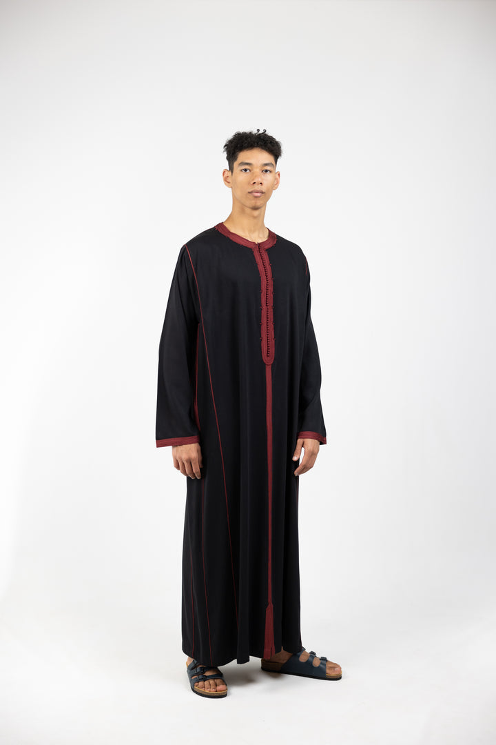 Caftan Men Fes Classic Black Burgundy